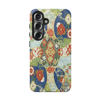 Vintage Japanese Kimono Floral Phone Case - Traditional Woven Pattern Tough Cover for iPhone 17, Samsung Galaxy & Google Pixel