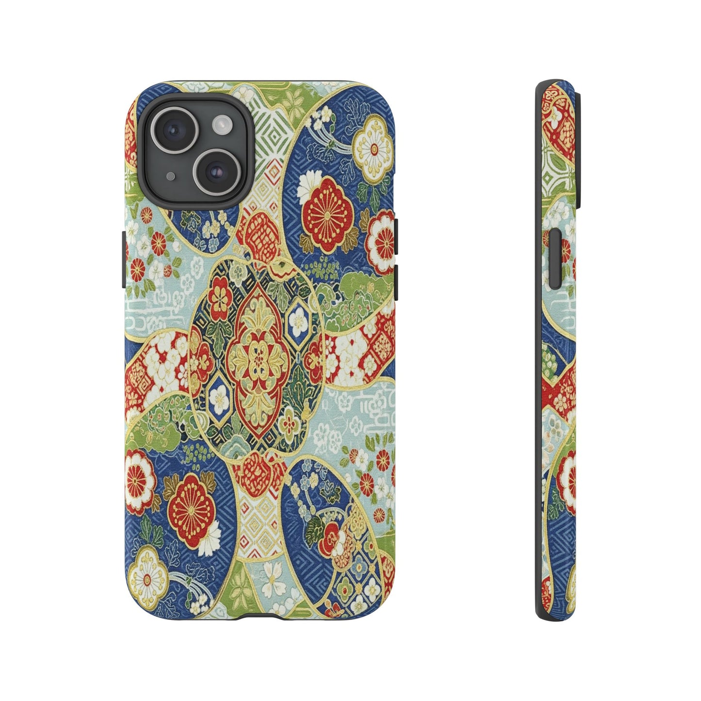 Vintage Japanese Kimono Floral Phone Case - Traditional Woven Pattern Tough Cover for iPhone 17, Samsung Galaxy & Google Pixel