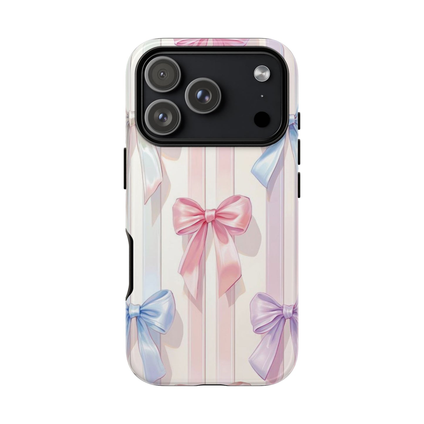 Pastel Ribbon Stripe Phone Case - Coquette Aesthetic Dual-Layer Bow Cover for iPhone 17, Samsung Galaxy & Google Pixel