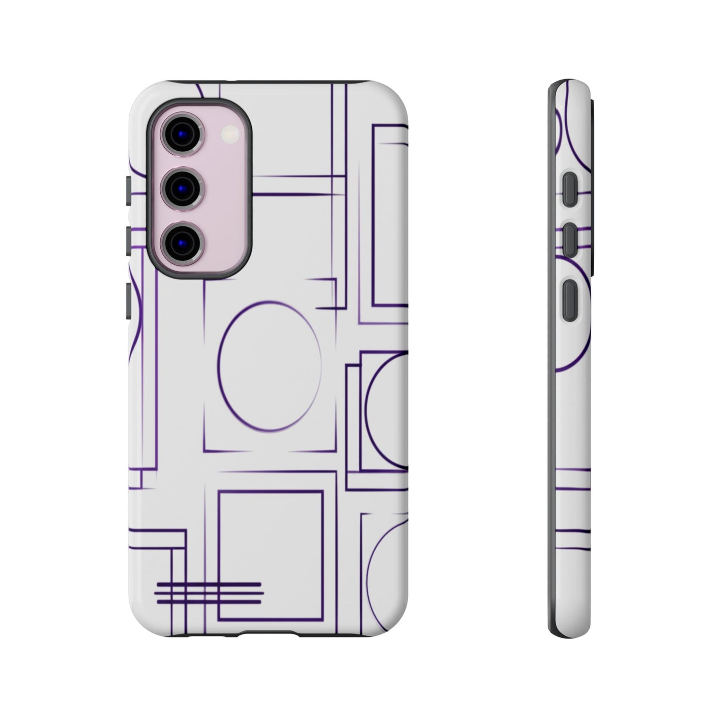 Modern Geometric Line Art Phone Case - Abstract Purple & White Tough Cover for iPhone 17, Samsung Galaxy & Google Pixel