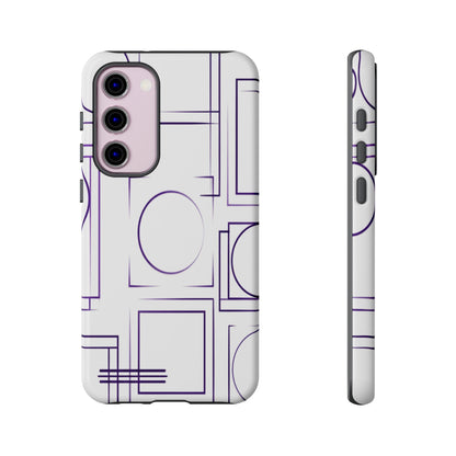 Modern Geometric Line Art Phone Case - Abstract Purple & White Tough Cover for iPhone 17, Samsung Galaxy & Google Pixel