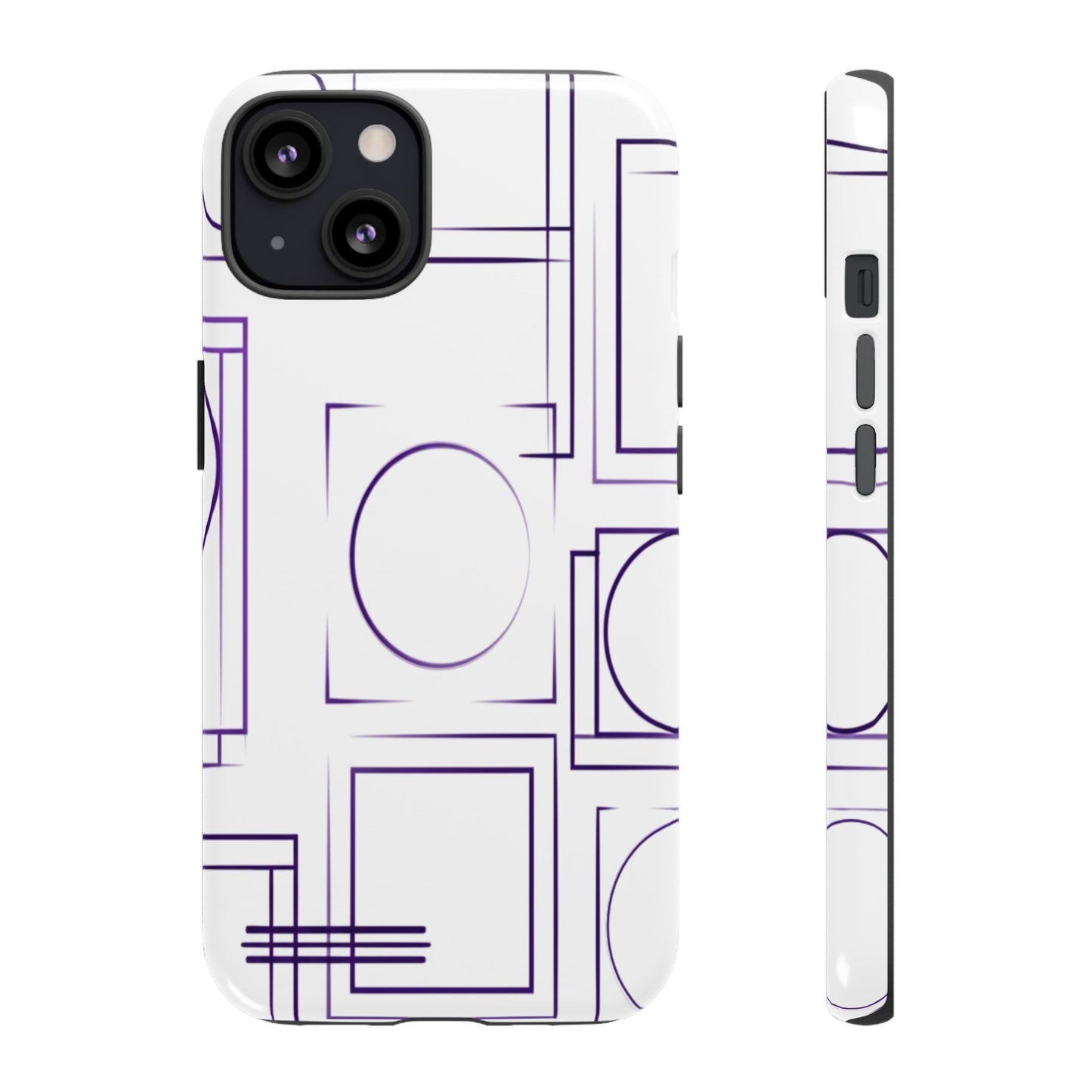Modern Geometric Line Art Phone Case - Abstract Purple & White Tough Cover for iPhone 17, Samsung Galaxy & Google Pixel