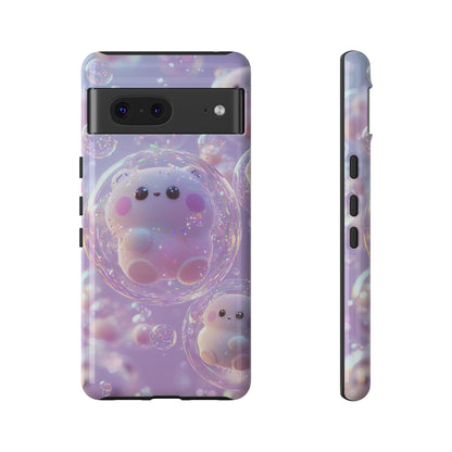 Cute Kawaii Bubble Pet Phone Case - Tough Dual-Layer Cover in Pastel Purple for iPhone 17, Samsung Galaxy & Google Pixel