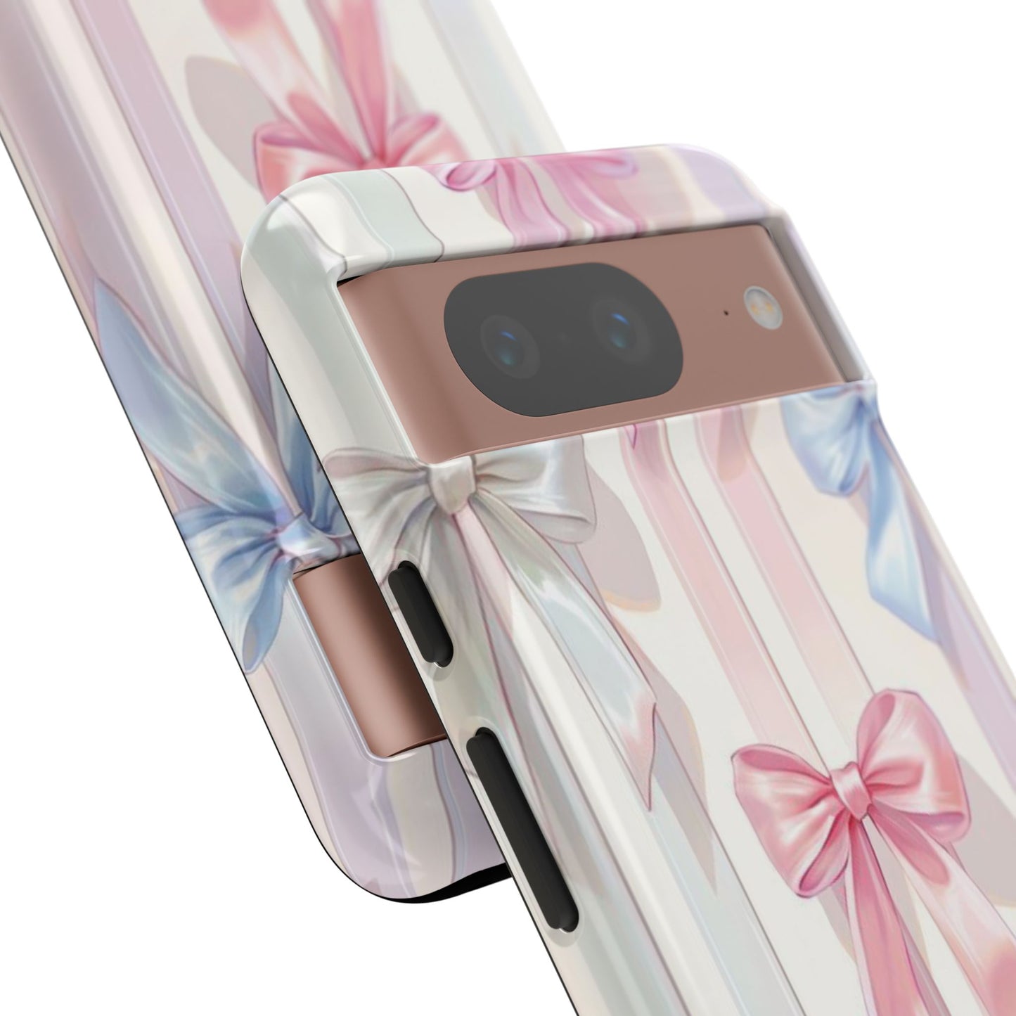 Pastel Ribbon Stripe Phone Case - Coquette Aesthetic Dual-Layer Bow Cover for iPhone 17, Samsung Galaxy & Google Pixel