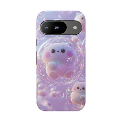Cute Kawaii Bubble Pet Phone Case - Tough Dual-Layer Cover in Pastel Purple for iPhone 17, Samsung Galaxy & Google Pixel
