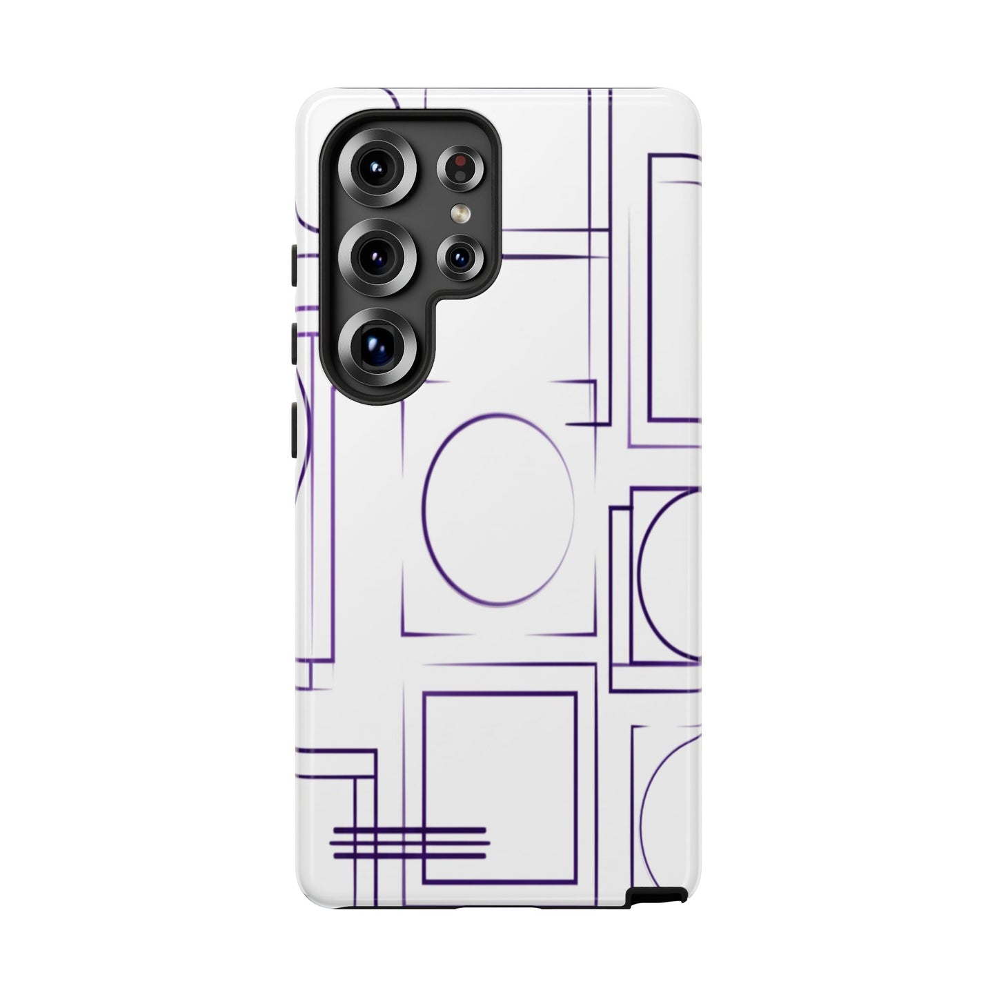 Modern Geometric Line Art Phone Case - Abstract Purple & White Tough Cover for iPhone 17, Samsung Galaxy & Google Pixel
