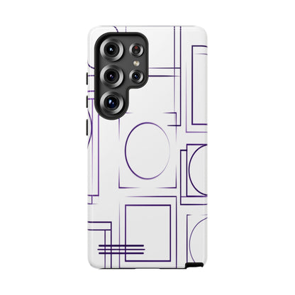 Modern Geometric Line Art Phone Case - Abstract Purple & White Tough Cover for iPhone 17, Samsung Galaxy & Google Pixel