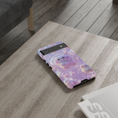 Cute Kawaii Bubble Pet Phone Case - Tough Dual-Layer Cover in Pastel Purple for iPhone 17, Samsung Galaxy & Google Pixel