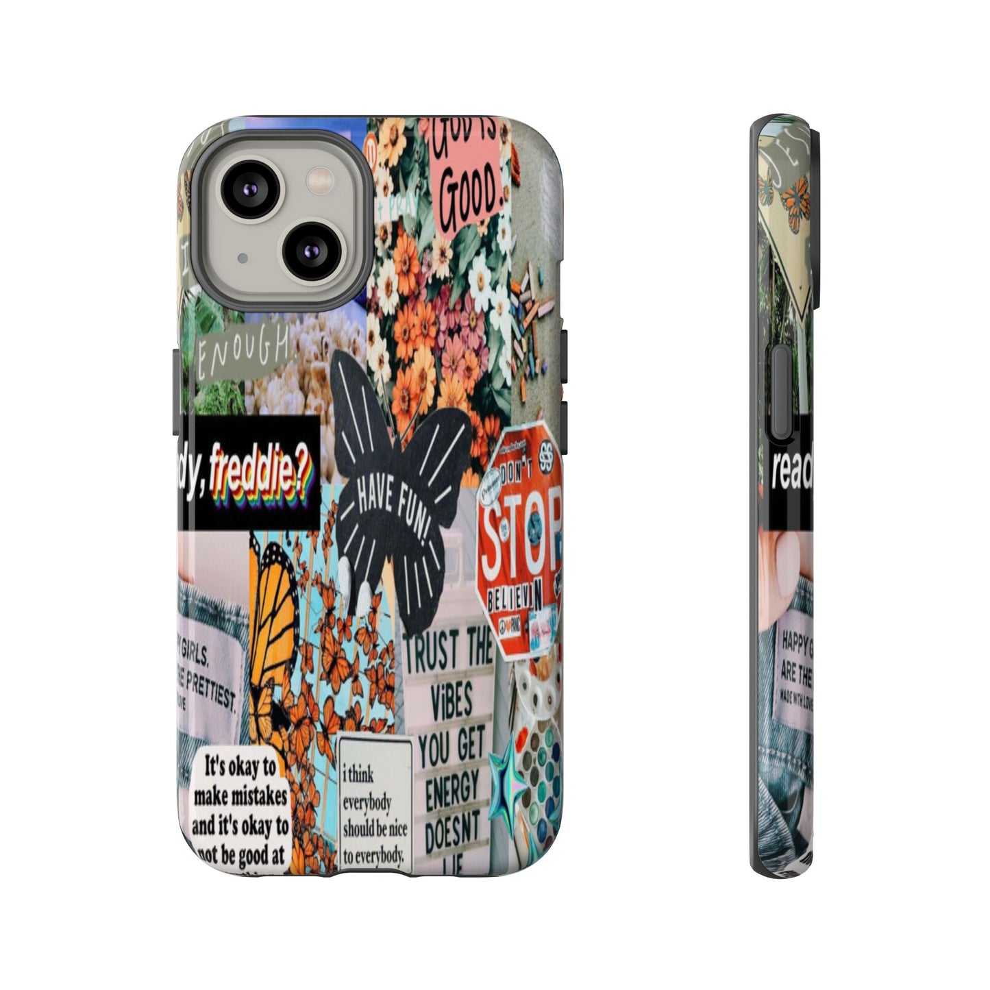 Retro Collage Aesthetic Phone Case - Positive Quote Butterfly Tough Cover for iPhone 17, Samsung Galaxy & Google Pixel
