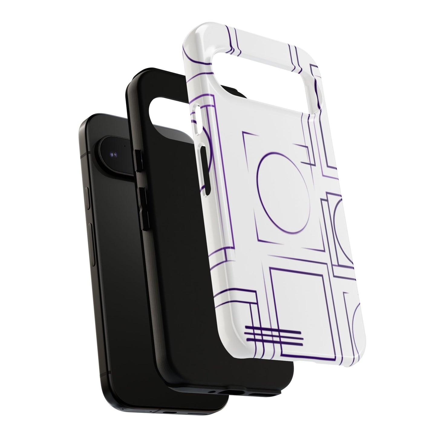 Modern Geometric Line Art Phone Case - Abstract Purple & White Tough Cover for iPhone 17, Samsung Galaxy & Google Pixel