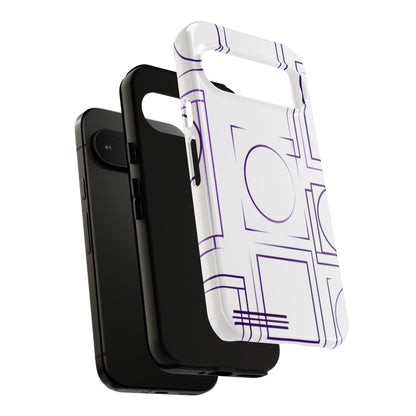 Modern Geometric Line Art Phone Case - Abstract Purple & White Tough Cover for iPhone 17, Samsung Galaxy & Google Pixel
