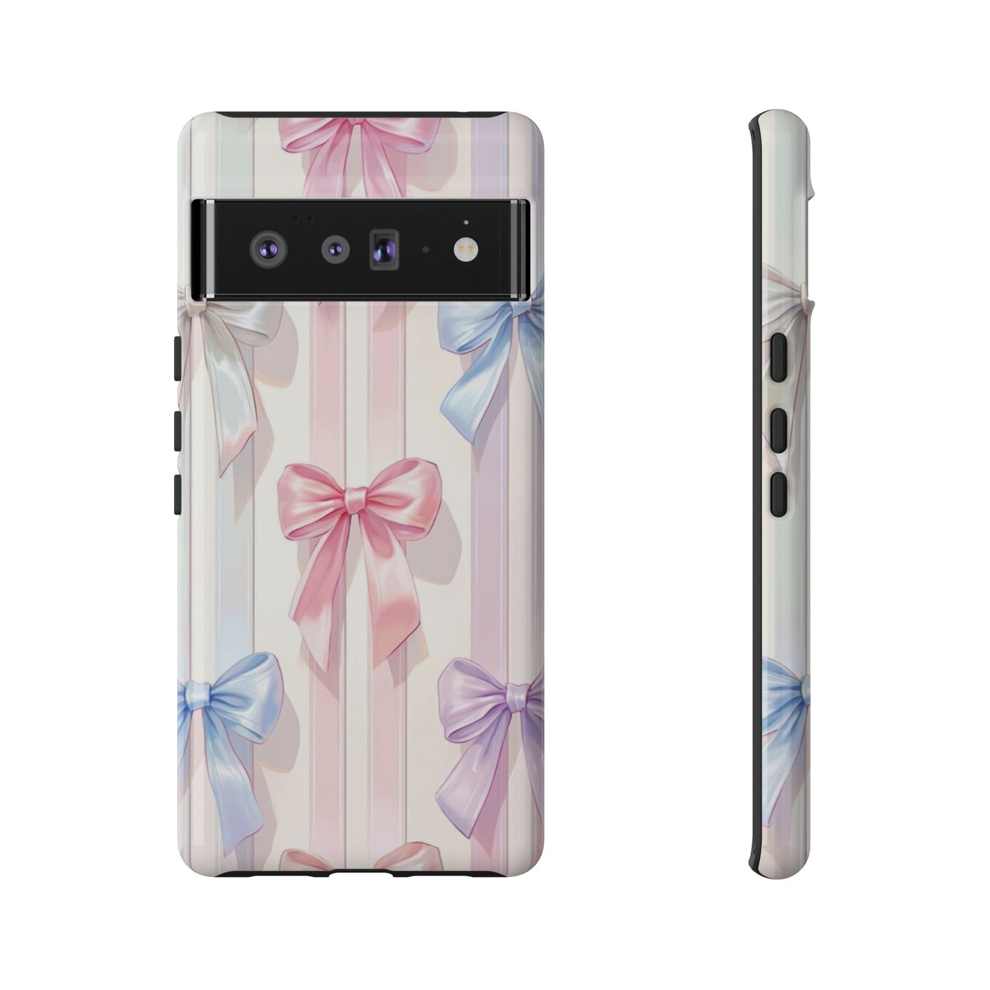 Pastel Ribbon Stripe Phone Case - Coquette Aesthetic Dual-Layer Bow Cover for iPhone 17, Samsung Galaxy & Google Pixel