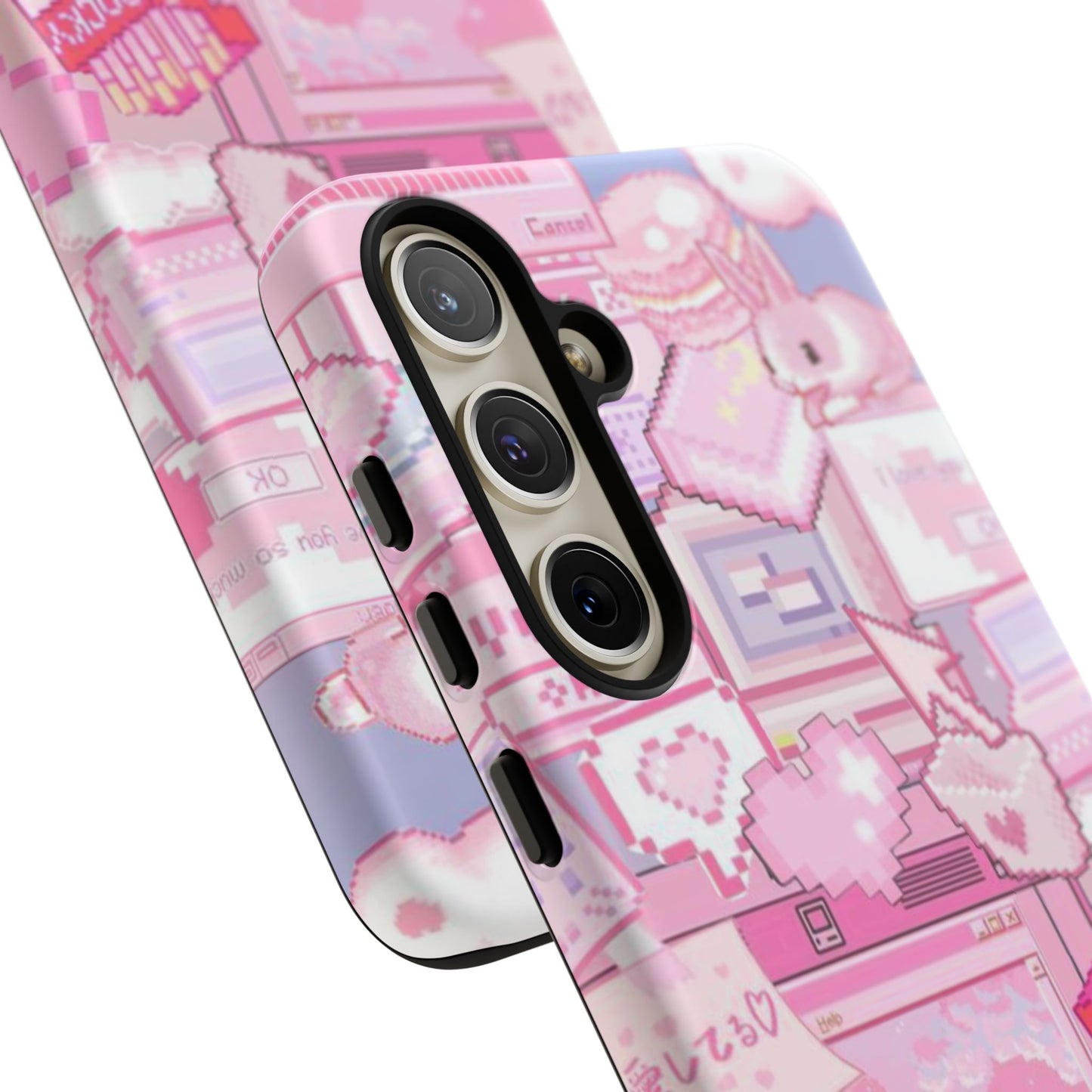 Pink Pixel Art Tough Phone Case – Y2K Style Dual-Layer Protection (Matte/Glossy) for iPhone 17, Samsung Galaxy & Google Pixel