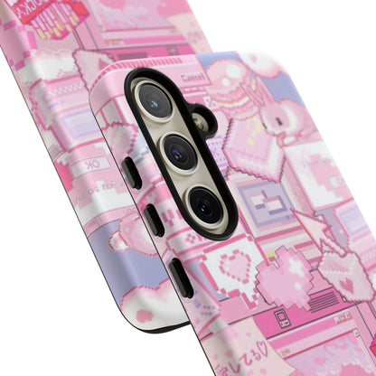 Pink Pixel Art Tough Phone Case – Y2K Style Dual-Layer Protection (Matte/Glossy) for iPhone 17, Samsung Galaxy & Google Pixel