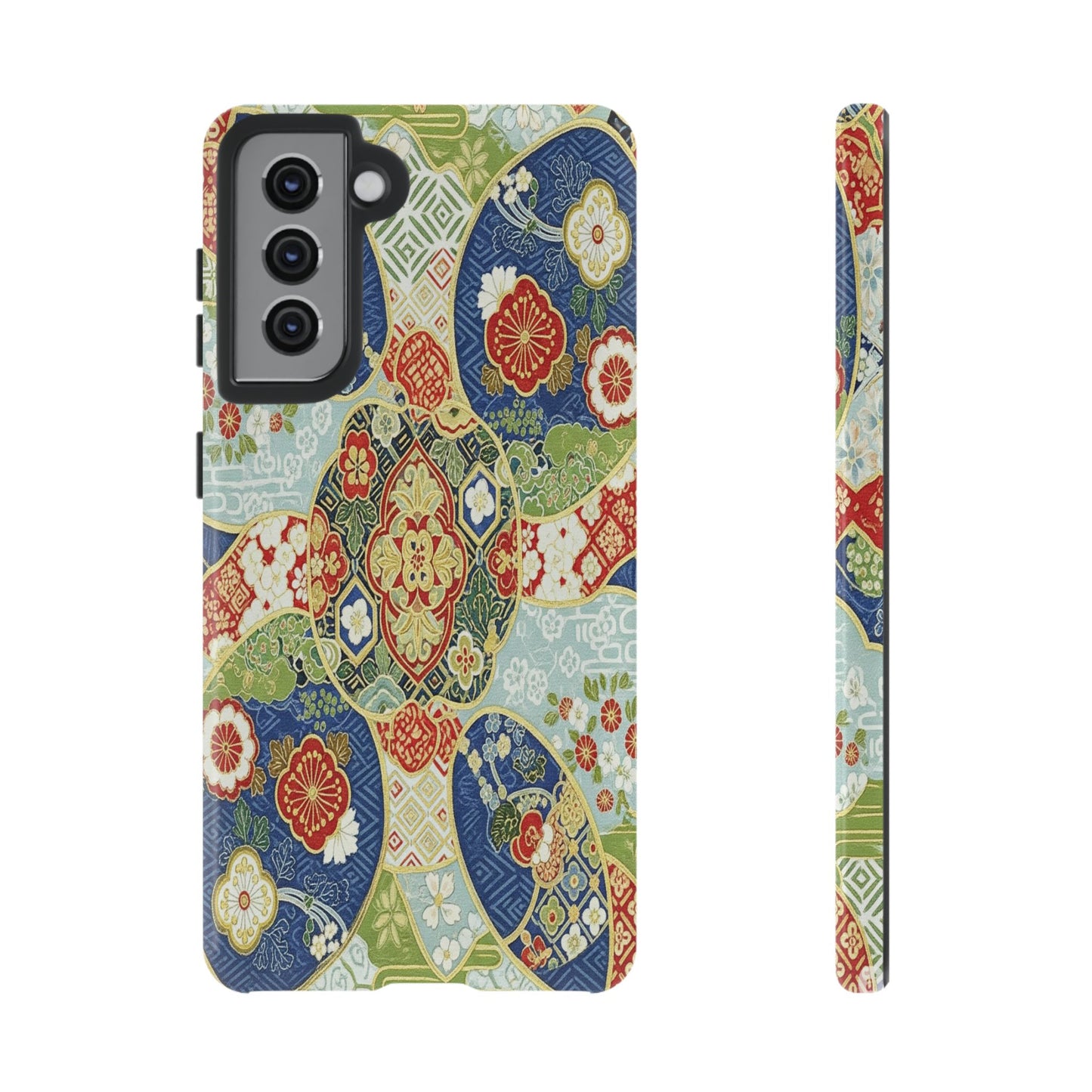 Vintage Japanese Kimono Floral Phone Case - Traditional Woven Pattern Tough Cover for iPhone 17, Samsung Galaxy & Google Pixel