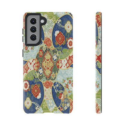 Vintage Japanese Kimono Floral Phone Case - Traditional Woven Pattern Tough Cover for iPhone 17, Samsung Galaxy & Google Pixel