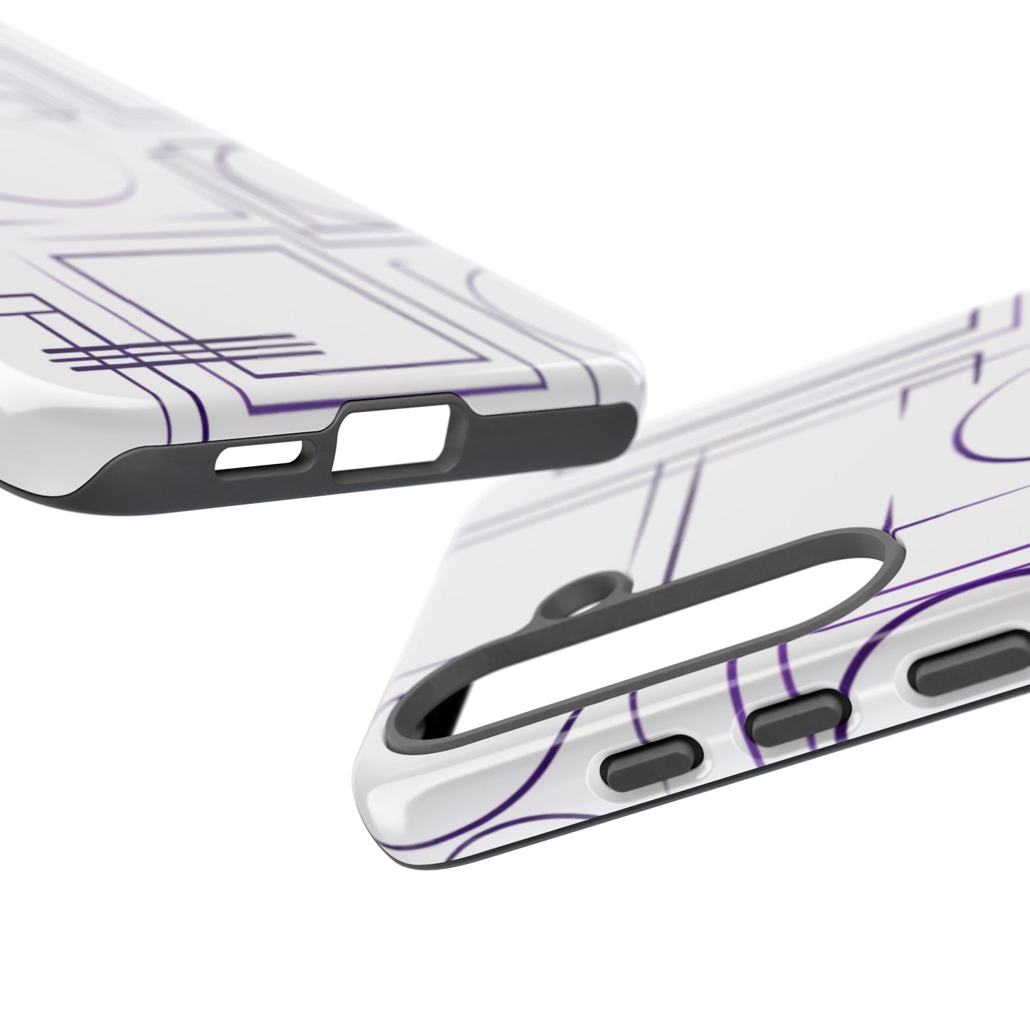Modern Geometric Line Art Phone Case - Abstract Purple & White Tough Cover for iPhone 17, Samsung Galaxy & Google Pixel