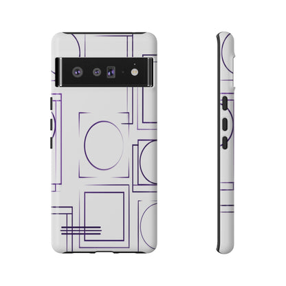 Modern Geometric Line Art Phone Case - Abstract Purple & White Tough Cover for iPhone 17, Samsung Galaxy & Google Pixel