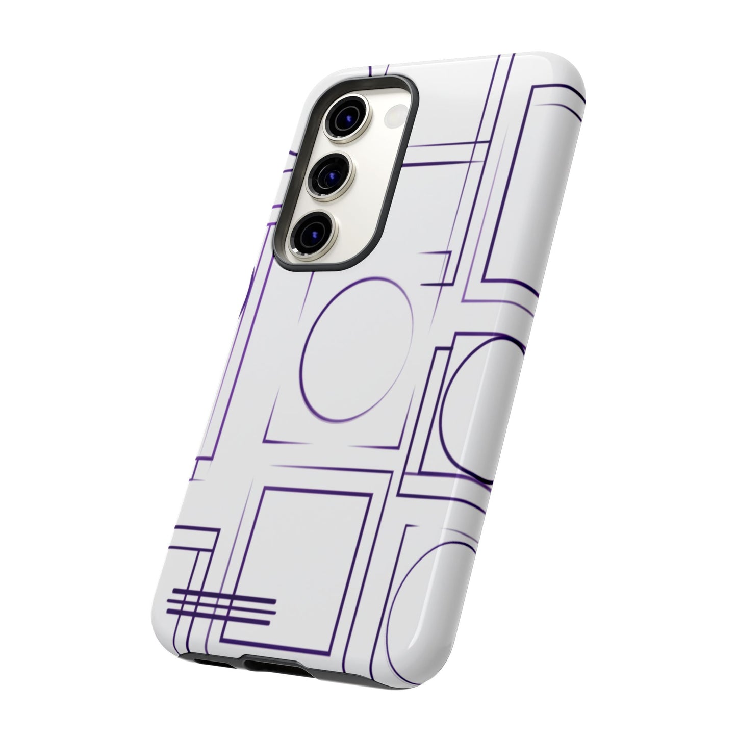 Modern Geometric Line Art Phone Case - Abstract Purple & White Tough Cover for iPhone 17, Samsung Galaxy & Google Pixel
