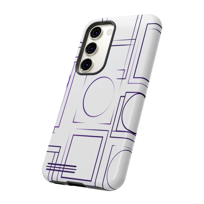 Modern Geometric Line Art Phone Case - Abstract Purple & White Tough Cover for iPhone 17, Samsung Galaxy & Google Pixel