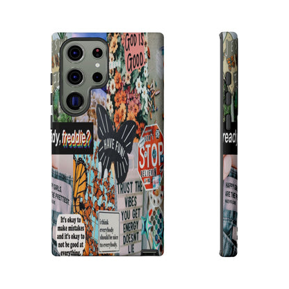 Retro Collage Aesthetic Phone Case - Positive Quote Butterfly Tough Cover for iPhone 17, Samsung Galaxy & Google Pixel