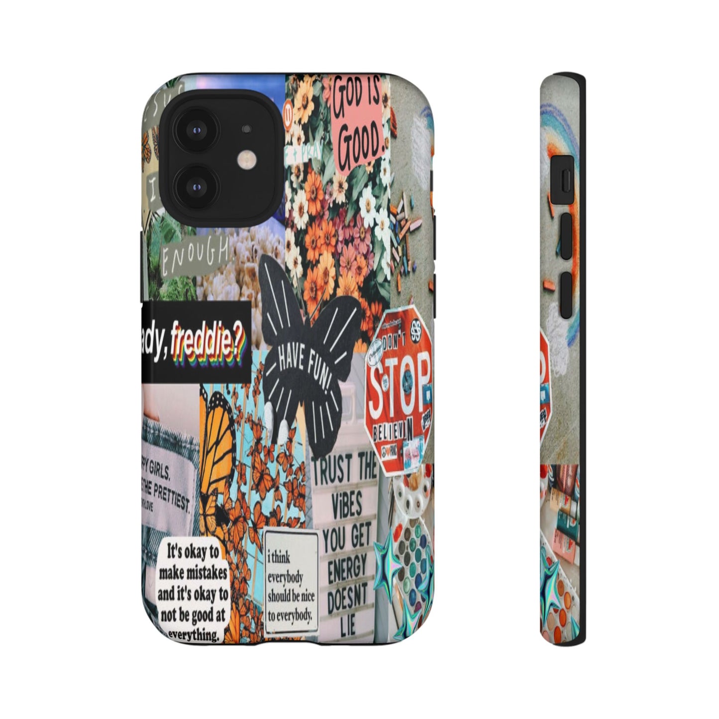 Retro Collage Aesthetic Phone Case - Positive Quote Butterfly Tough Cover for iPhone 17, Samsung Galaxy & Google Pixel