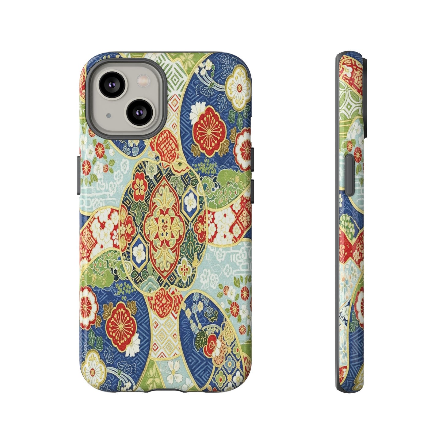 Vintage Japanese Kimono Floral Phone Case - Traditional Woven Pattern Tough Cover for iPhone 17, Samsung Galaxy & Google Pixel