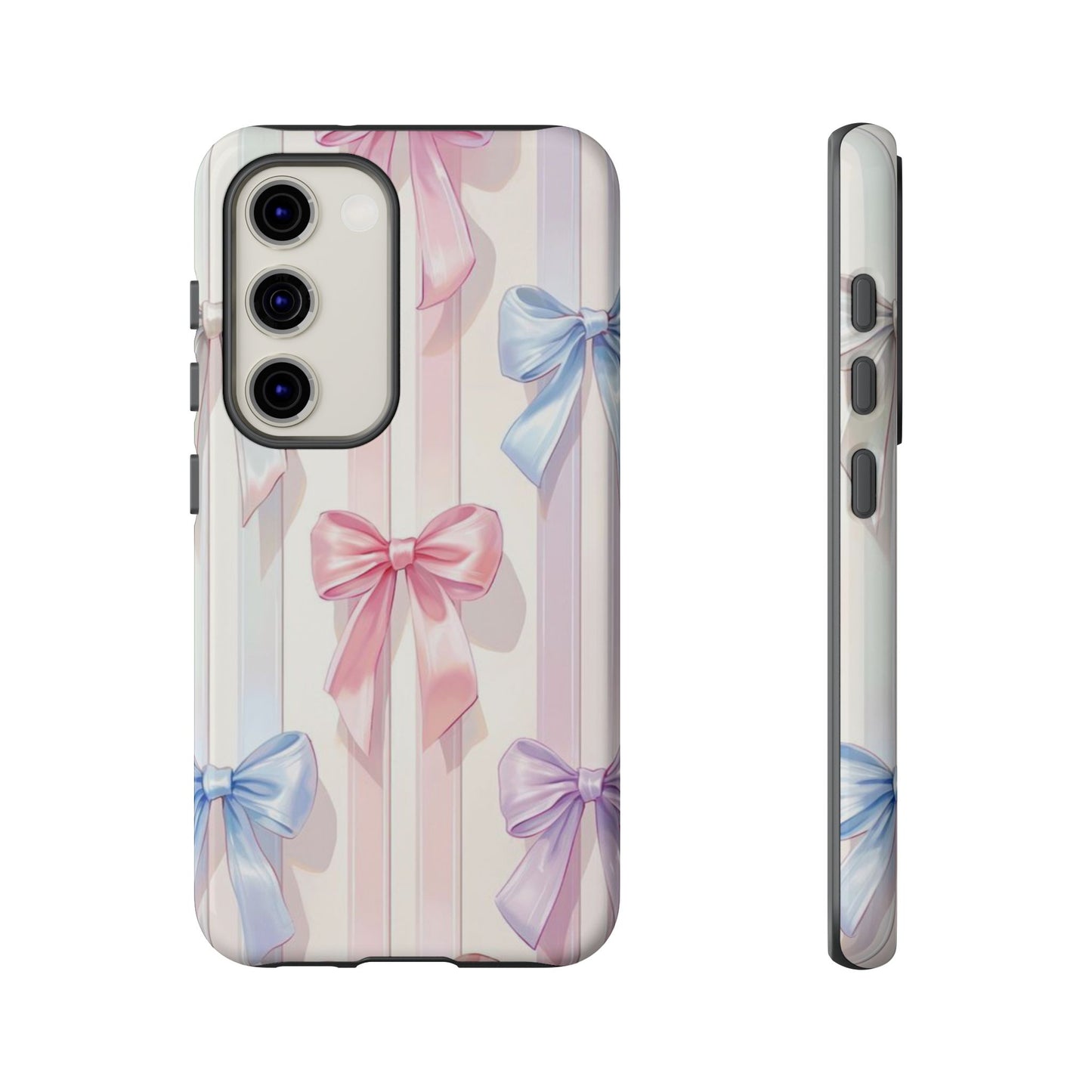 Pastel Ribbon Stripe Phone Case - Coquette Aesthetic Dual-Layer Bow Cover for iPhone 17, Samsung Galaxy & Google Pixel