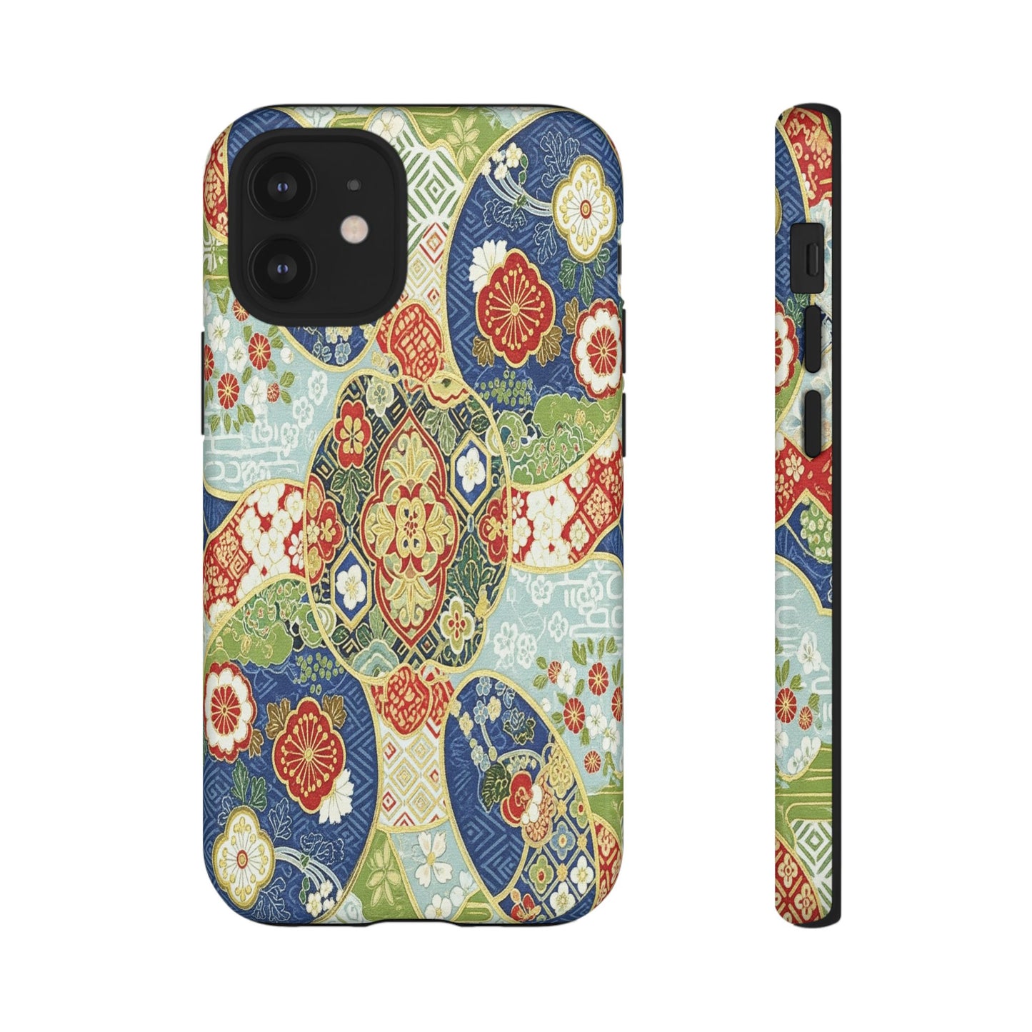 Vintage Japanese Kimono Floral Phone Case - Traditional Woven Pattern Tough Cover for iPhone 17, Samsung Galaxy & Google Pixel
