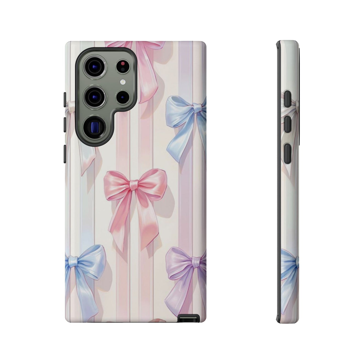 Pastel Ribbon Stripe Phone Case - Coquette Aesthetic Dual-Layer Bow Cover for iPhone 17, Samsung Galaxy & Google Pixel