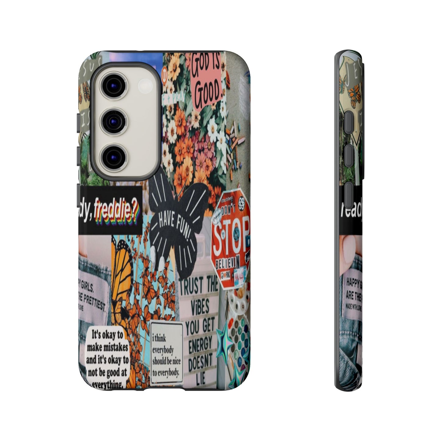 Retro Collage Aesthetic Phone Case - Positive Quote Butterfly Tough Cover for iPhone 17, Samsung Galaxy & Google Pixel