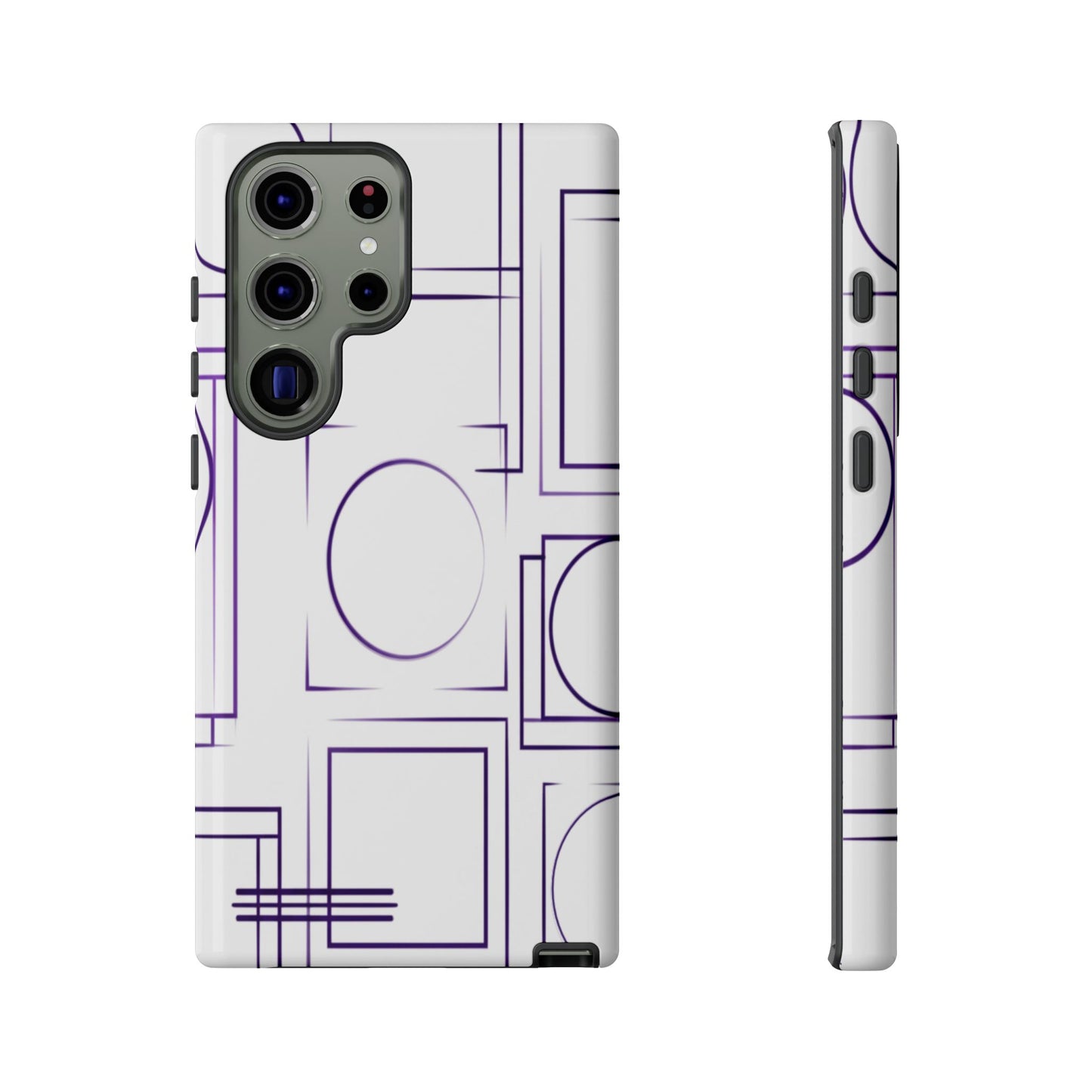 Modern Geometric Line Art Phone Case - Abstract Purple & White Tough Cover for iPhone 17, Samsung Galaxy & Google Pixel