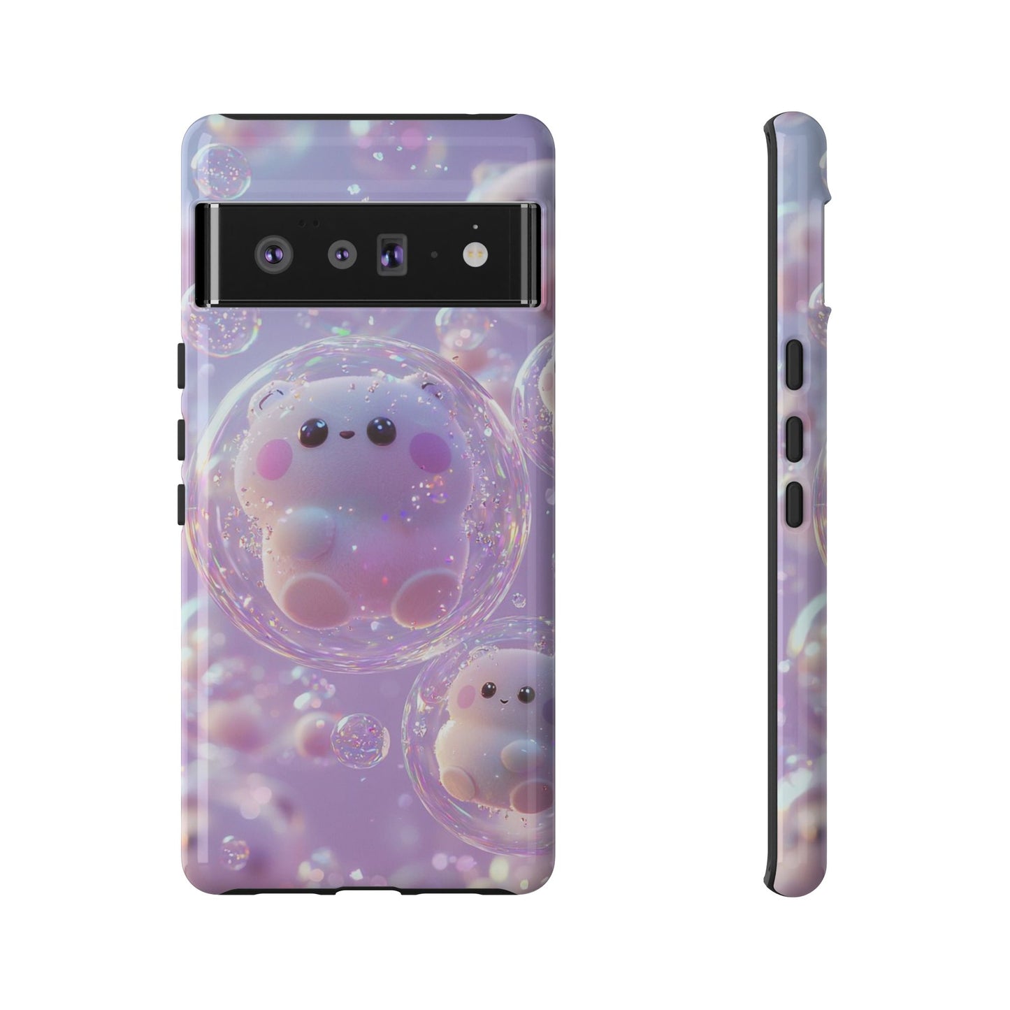 Cute Kawaii Bubble Pet Phone Case - Tough Dual-Layer Cover in Pastel Purple for iPhone 17, Samsung Galaxy & Google Pixel