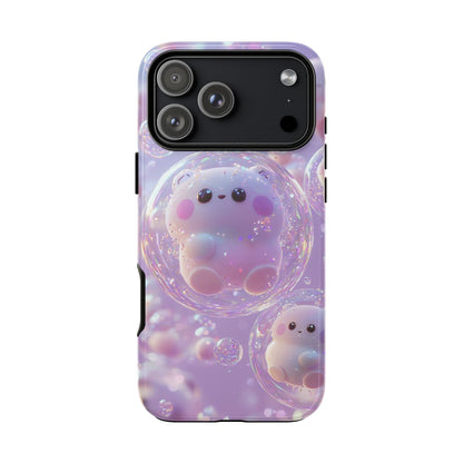 Cute Kawaii Bubble Pet Phone Case - Tough Dual-Layer Cover in Pastel Purple for iPhone 17, Samsung Galaxy & Google Pixel