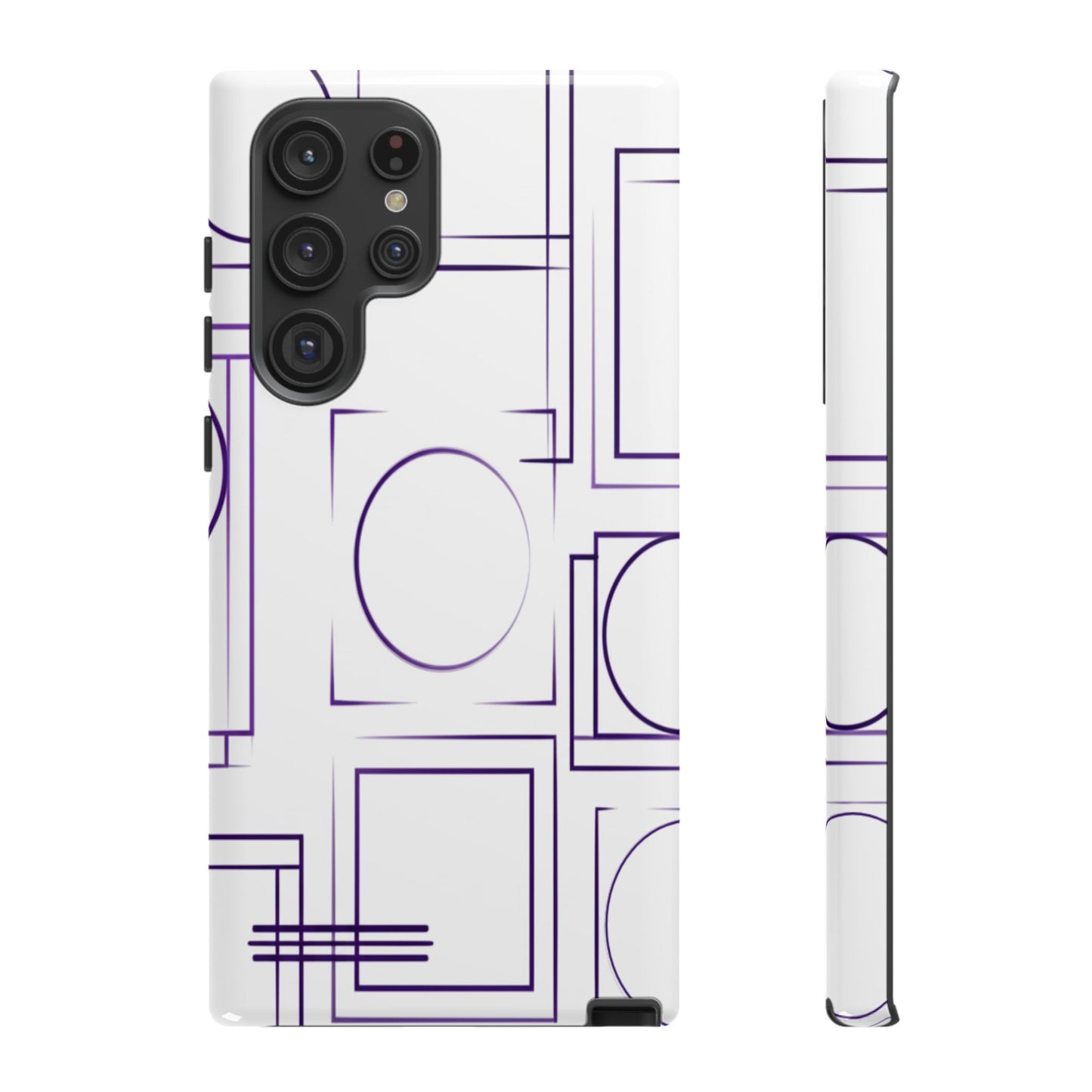 Modern Geometric Line Art Phone Case - Abstract Purple & White Tough Cover for iPhone 17, Samsung Galaxy & Google Pixel