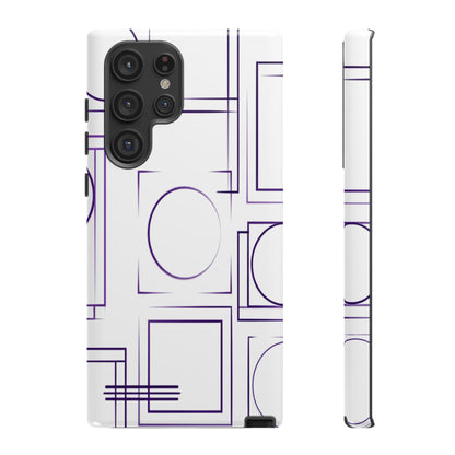 Modern Geometric Line Art Phone Case - Abstract Purple & White Tough Cover for iPhone 17, Samsung Galaxy & Google Pixel