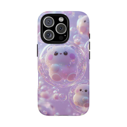 Cute Kawaii Bubble Pet Phone Case - Tough Dual-Layer Cover in Pastel Purple for iPhone 17, Samsung Galaxy & Google Pixel