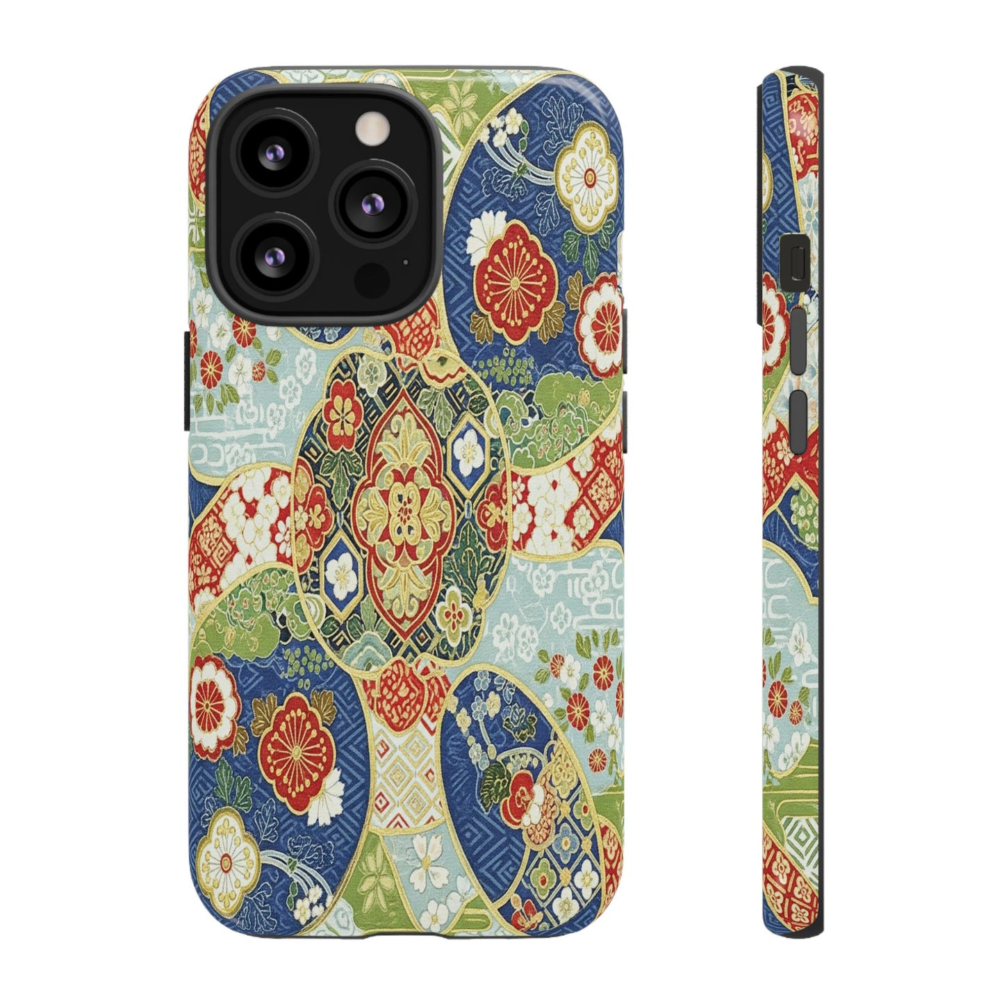 Vintage Japanese Kimono Floral Phone Case - Traditional Woven Pattern Tough Cover for iPhone 17, Samsung Galaxy & Google Pixel