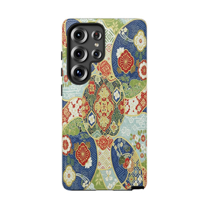 Vintage Japanese Kimono Floral Phone Case - Traditional Woven Pattern Tough Cover for iPhone 17, Samsung Galaxy & Google Pixel