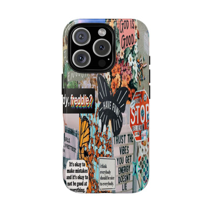 Retro Collage Aesthetic Phone Case - Positive Quote Butterfly Tough Cover for iPhone 17, Samsung Galaxy & Google Pixel