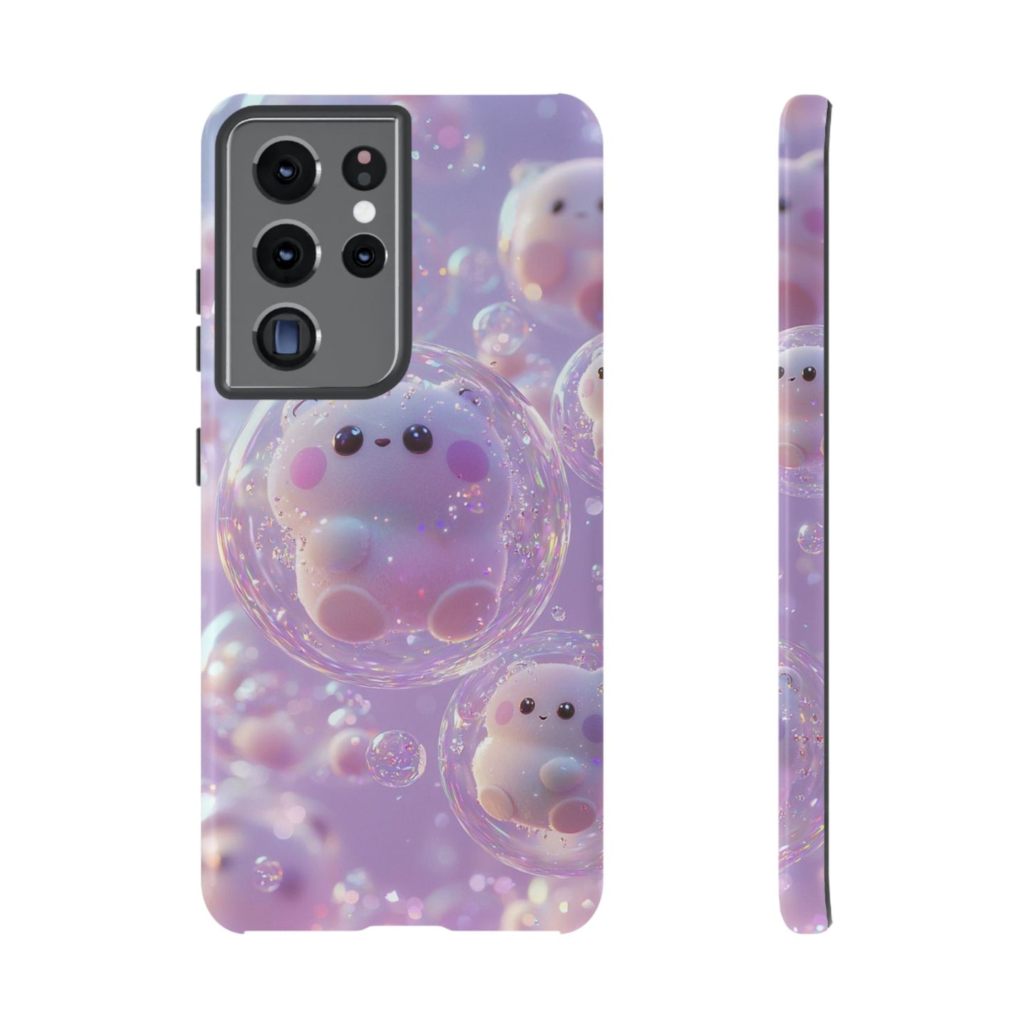 Cute Kawaii Bubble Pet Phone Case - Tough Dual-Layer Cover in Pastel Purple for iPhone 17, Samsung Galaxy & Google Pixel