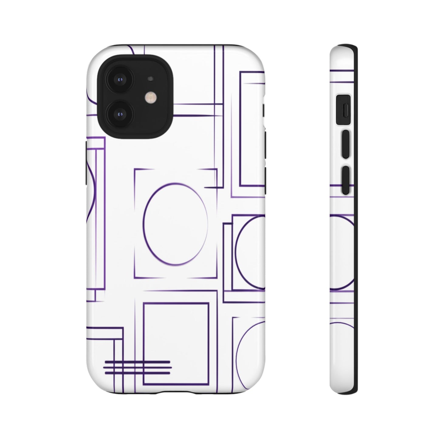 Modern Geometric Line Art Phone Case - Abstract Purple & White Tough Cover for iPhone 17, Samsung Galaxy & Google Pixel