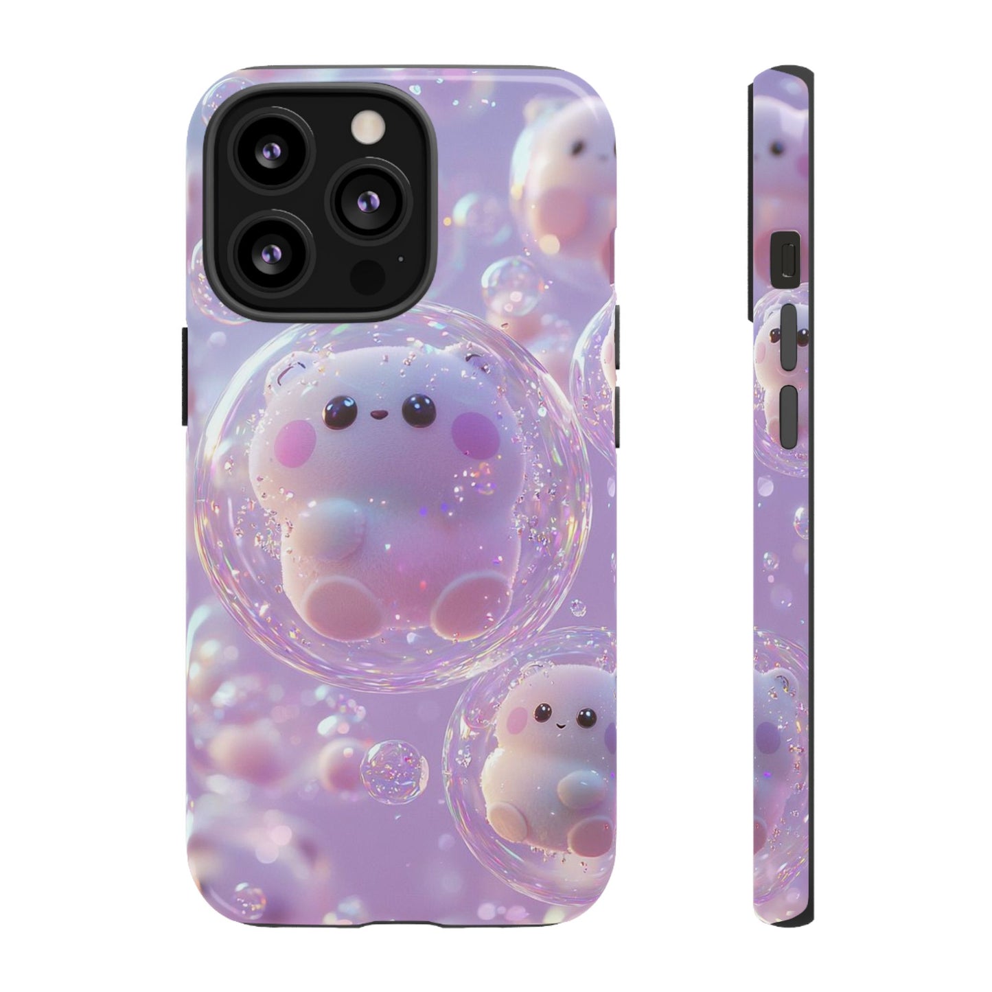 Cute Kawaii Bubble Pet Phone Case - Tough Dual-Layer Cover in Pastel Purple for iPhone 17, Samsung Galaxy & Google Pixel