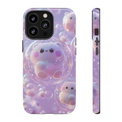 Cute Kawaii Bubble Pet Phone Case - Tough Dual-Layer Cover in Pastel Purple for iPhone 17, Samsung Galaxy & Google Pixel