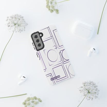 Modern Geometric Line Art Phone Case - Abstract Purple & White Tough Cover for iPhone 17, Samsung Galaxy & Google Pixel