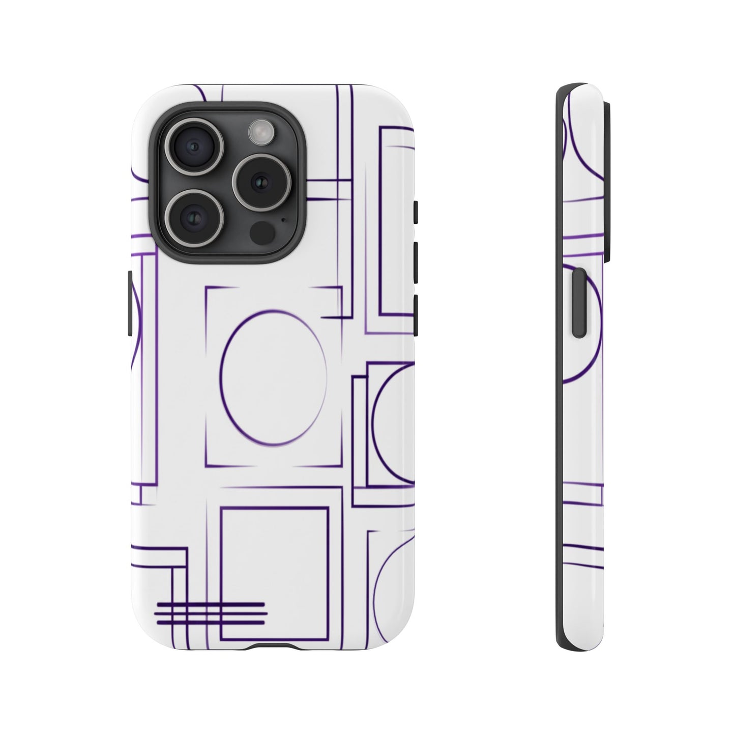 Modern Geometric Line Art Phone Case - Abstract Purple & White Tough Cover for iPhone 17, Samsung Galaxy & Google Pixel