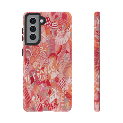 Vibrant Abstract Art Phone Case - Red Pink Geometric Collage Tough Cover for iPhone 17, Samsung Galaxy & Google Pixel