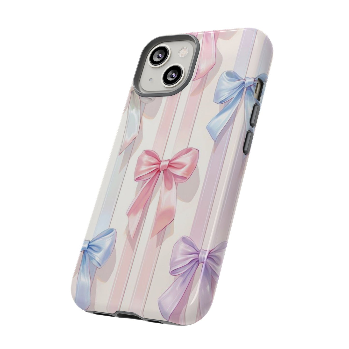 Pastel Ribbon Stripe Phone Case - Coquette Aesthetic Dual-Layer Bow Cover for iPhone 17, Samsung Galaxy & Google Pixel