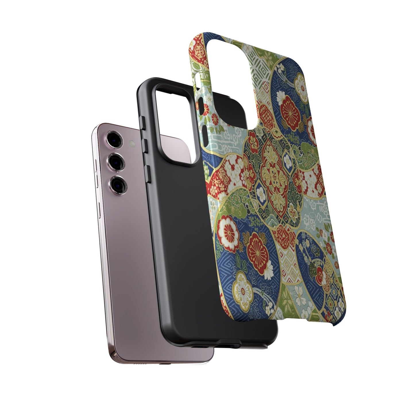 Vintage Japanese Kimono Floral Phone Case - Traditional Woven Pattern Tough Cover for iPhone 17, Samsung Galaxy & Google Pixel