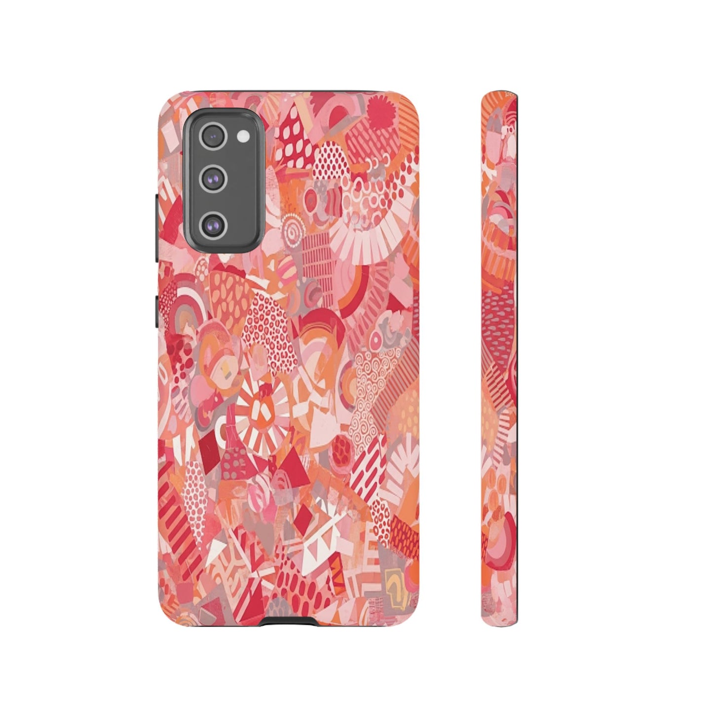 Vibrant Abstract Art Phone Case - Red Pink Geometric Collage Tough Cover for iPhone 17, Samsung Galaxy & Google Pixel